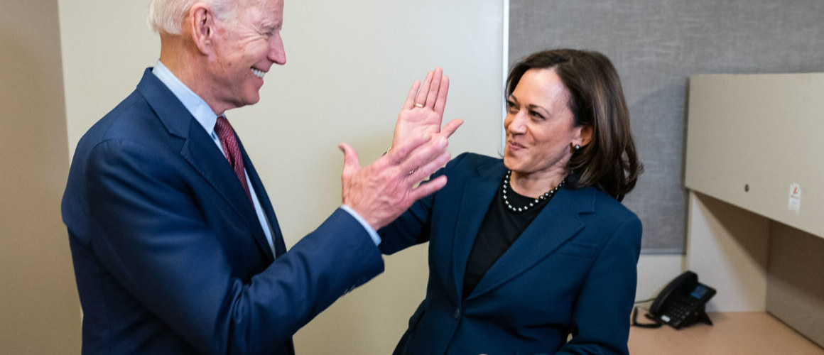 Biden campaign website  President Joe Biden, left, gives a high-five to Vice President Kamala Harris during the 2020 presidential campaign.