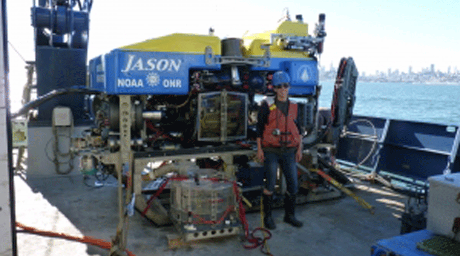 Veronika Kivenson FP’13 took part in a 2013 expedition aboard the research vessel Atlantis using an underwater robot to collect microbe samples, which she is now analyzing.