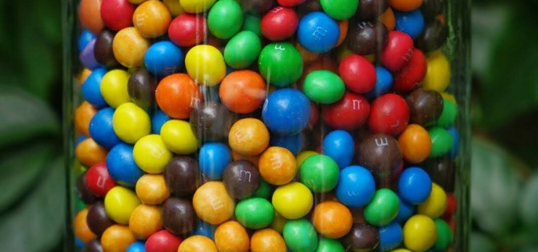 Colorful candy in a jar.