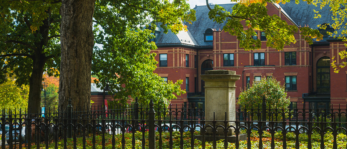 Mary Lyon's grave on Mount Holyoke College's campus. Photo by Max Wilhelm, Fall 2024.