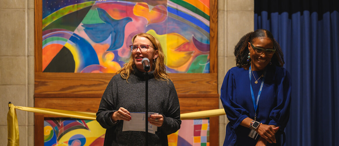Marcella Runell and Latrina Denson at the ribbon cutting for the Interfaith Sanctuary.
