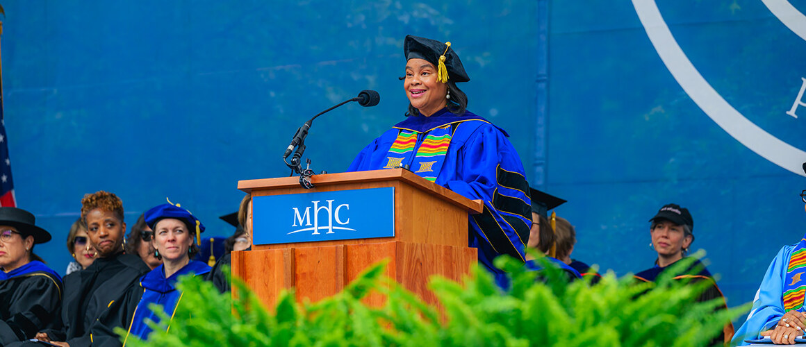 President Danielle R. Holley speaking at Mount Holyoke's one hundred eighty-eighth Commencement in 2025.