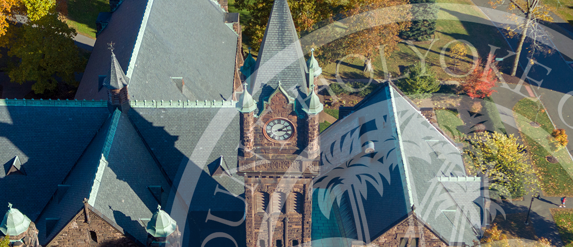 Mary Lyon and the clock tower as seen from above