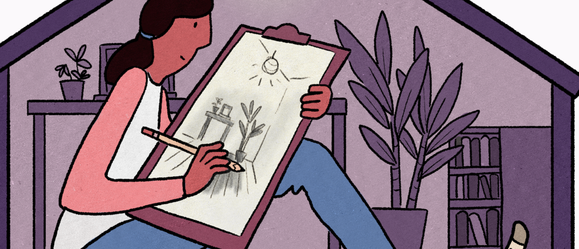 Illustration of a student working on an art piece