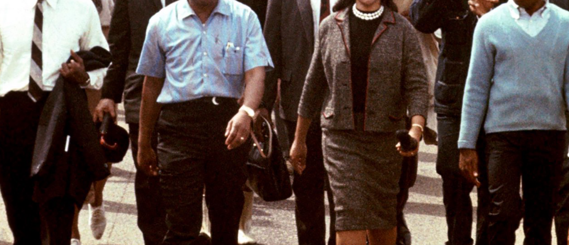 Martin Luther King, Jr. and his wife, Coretta, lead a five-day march to the Alabama State Capitol in Montgomery in 1965.