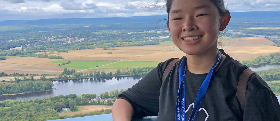 Molly Brown enjoying the view from the Summit House atop Mount Holyoke