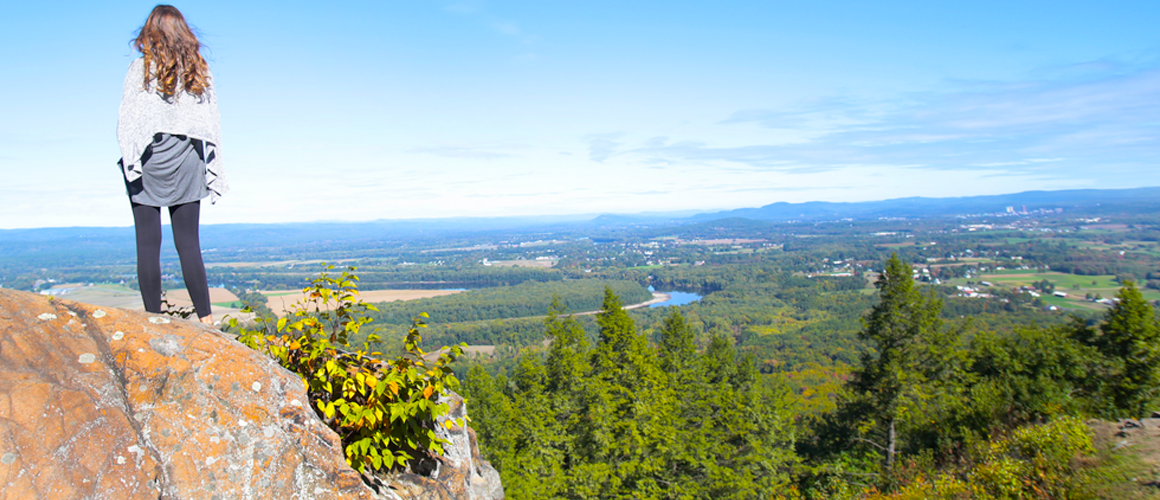 The stunning view of the Pioneer Valley from the top of Mount Holyoke on Mountain Day