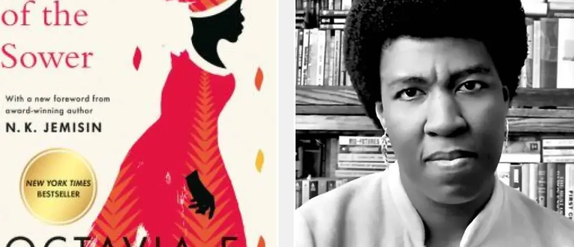 The cover of “Parable of the Sower” next to a photo of its author, Octavia E. Butler. Courtesy of the Seattle Public Library; courtesy of the Octavia E. Butler Estate