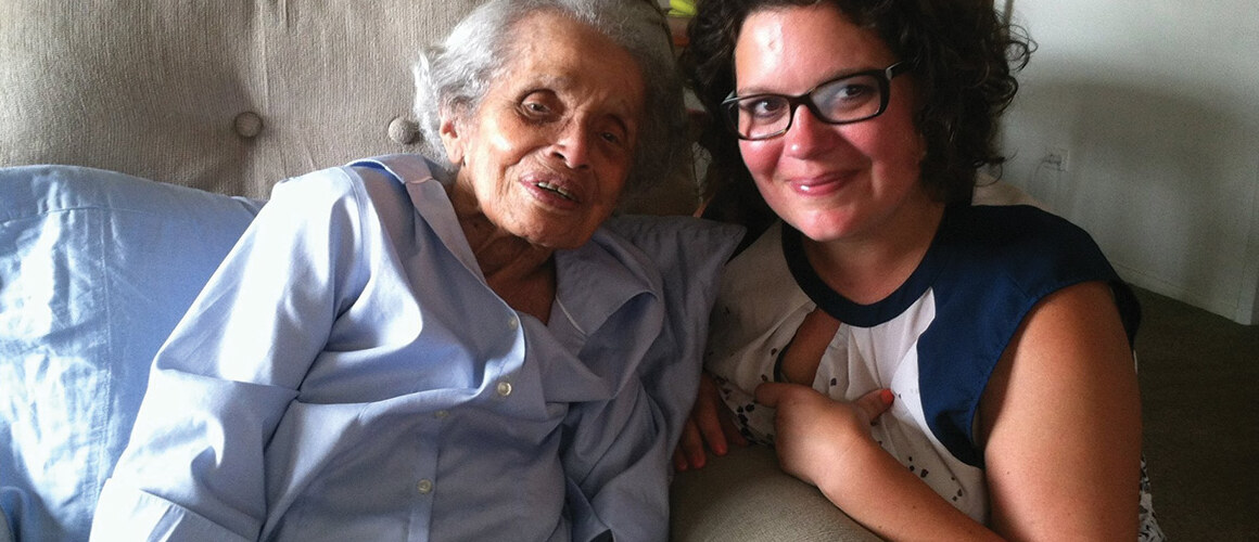 Sara Rzeszutek Haviland ’03 with civil rights activist Esther Cooper Jackson at Jackson’s Brooklyn home.