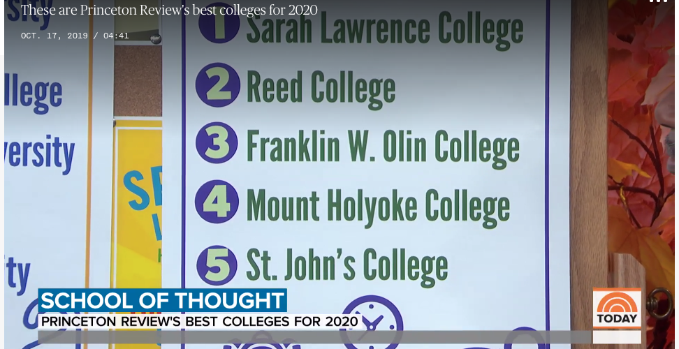 “Today” discusses Princeton Review’s list of “Professors Get High Marks,” where Mount Holyoke College is ranked No. 4 in the country.