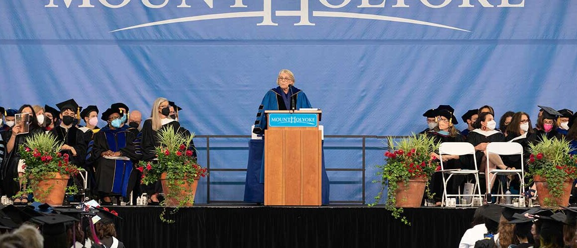 President Sonya Stephens at the podium during Commencement 2022