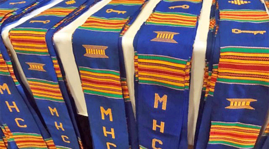 As part of the in-person ceremony, a student’s chosen mentor bestows a traditional Kente cloth stole or sash upon the senior, but those who attended the virtual ceremony will receive their stoles in the mail.