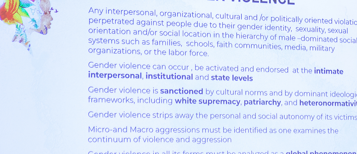 A slide from the presentation during a forum about gender-based violence