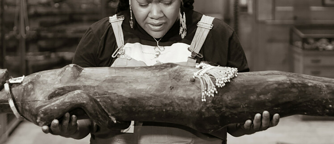 Photograph of vanessa german at the Joseph Allen Skinner Museum, December 1–2, 2021 and February 23, 2022 Photo Laura Shea