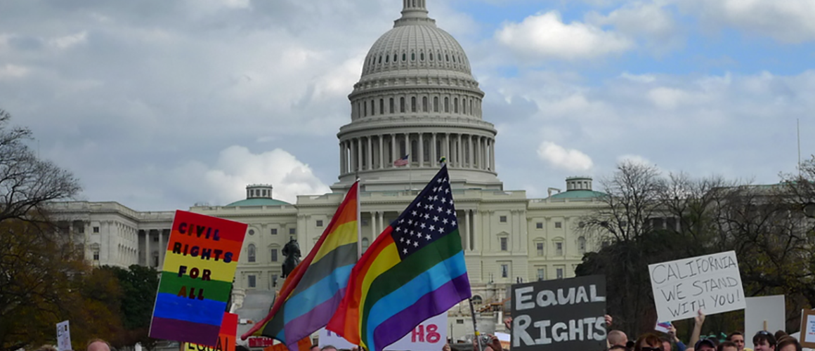 A group of people taking part in a rally near the Capitol in Washington, D.C.