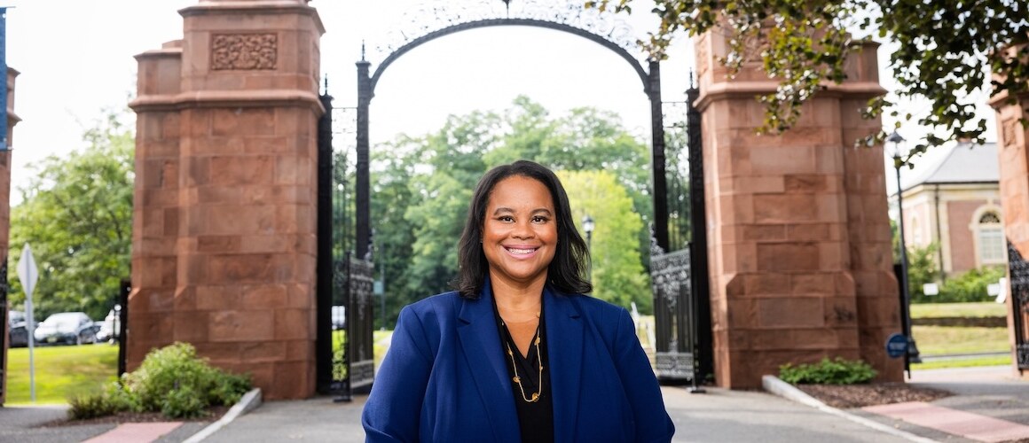 President Holley at the Mount Holyoke College Gates