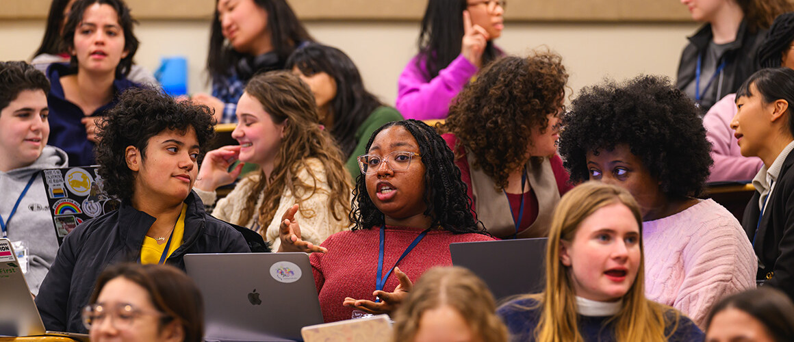 Students sit in rows of a classroom during Sophomore Institute 2025, many in discussion.