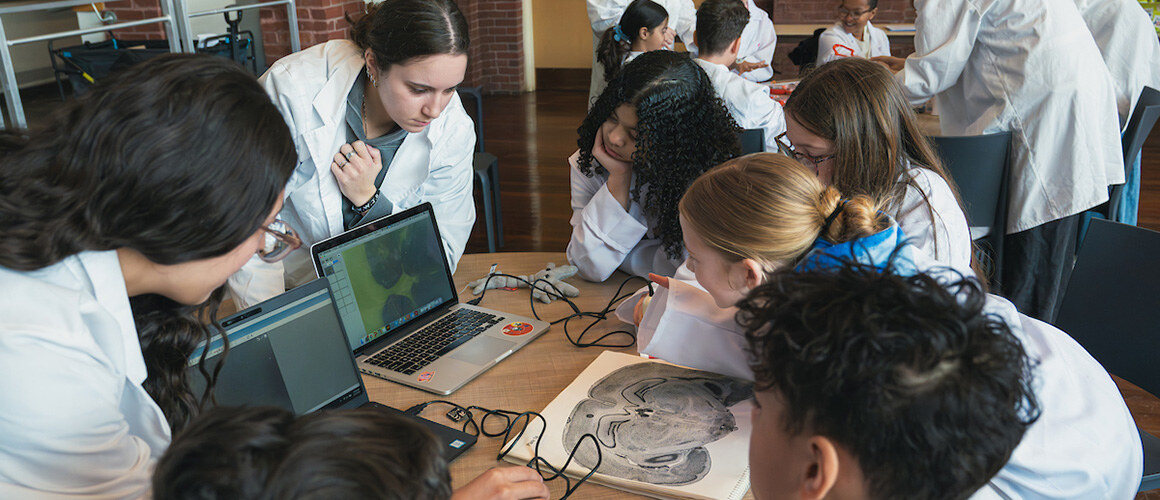 Mount Holyoke College students interact with the Holyoke Public School students during a Neuroscience field trip in April of 2026.