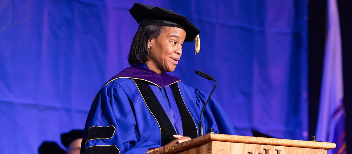 President Danielle R. Holley speaks during the Commencement ceremony in 2026.